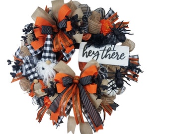 Buffalo Check Gnome Wreath, Buffalo Check Wreath, Halloween Wreath, Spooky Halloween Front Door