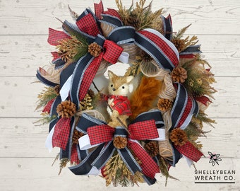 Rustic Fox Wreath, Buffalo Check, Farmhouse Christmas Decor