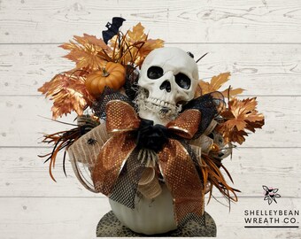 Halloween Skull Centerpiece, Skull Centerpiece, Pumpkin Centerpiece, Halloween Tabletop