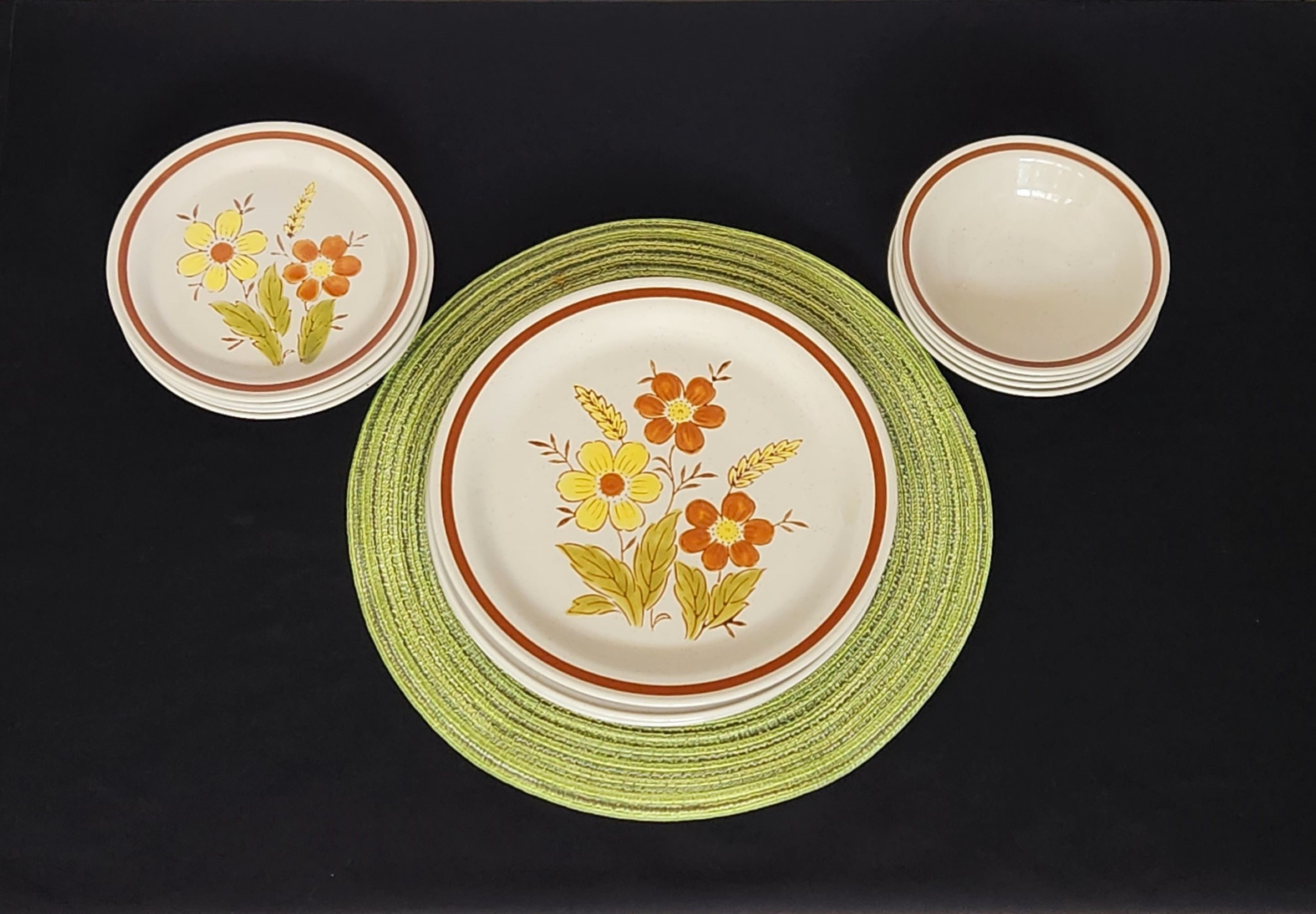 RETRO Dinnerware Set Autumn Collection Stoneware Wheat Etsy