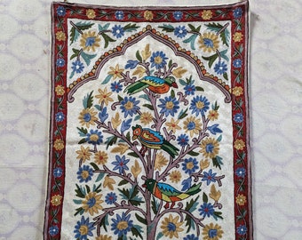 Unique Handmade Kashmiri Tree of Life, Silk Rug, Wall Hanging, Chainstitch Rug, Living Room Decor Rug, Wall Tapestry, 2x3