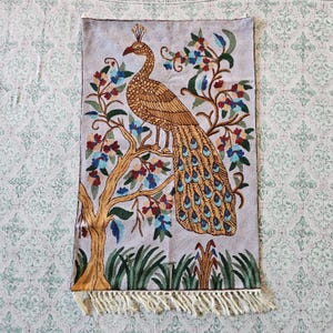 Peacock Woolen Rug, Wall Hanging, Chainstitch Rug, Living Room Decor Rug,  Embroidered Rug, Wall Tapestry, 2x3