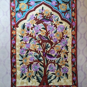 Charming Handmade Kashmiri Tree of Life, Silk Rug, Wall Hanging, Chainstitch Rug, Living Room Decor Rug, Wall Tapestry, 2x3