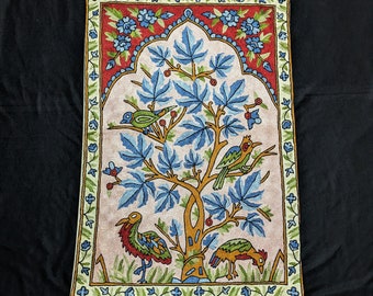 Unique Kashmiri Handmade Tree of Life Wall Hanging, Chainstitch Embroidery, Living Room Decor Rug, Wall Tapestry, 3x2