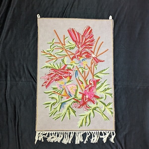 Kashmir Chain-Stitch | Handmade | Birds | Wall Tapestry | Luxury Gifts | Home Decor | Wall-Hanging | Hand Embroidery | Wool Rug