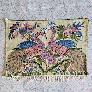 Peacocks Silk Rug, Wall Hanging, Chainstitch Rug, Living Room Decor Rug,  Embroidered Rug, Wall Tapestry, 2x3