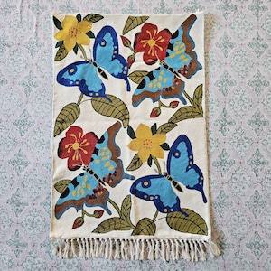 Butterfly Rug, Wall Hanging, Chainstitch Rug, Kashmir, Living Room, Home Decor Rug,  Embroidered Rug, Wall Tapestry, 2x3