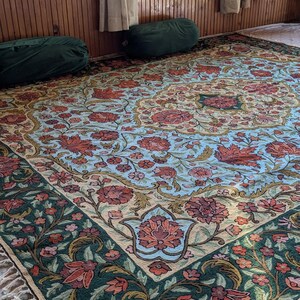 Kashmiri Hand-Embroidered Massive Chainstitch Rug | 10x8 ft Wool Embroidery Carpet | Exclusive Gyawun Design