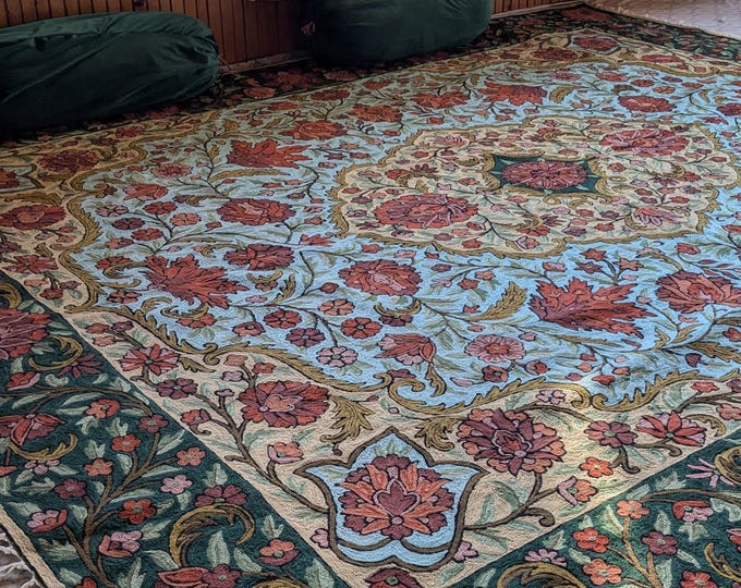 Kashmiri Hand-embroidered Massive Chainstitch Rug | 10x8 Ft Wool ...