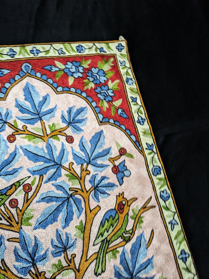 Unique Kashmiri Handmade Tree of Life Wall Hanging, Chainstitch Embroidery, Living Room Decor