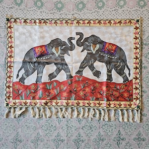 Indian Elephants Wall Rug Hanging | Kashmiri Chainstitch Rug | 2x3 ft Tapestry | Boho Living Room Decor | Handmade in India