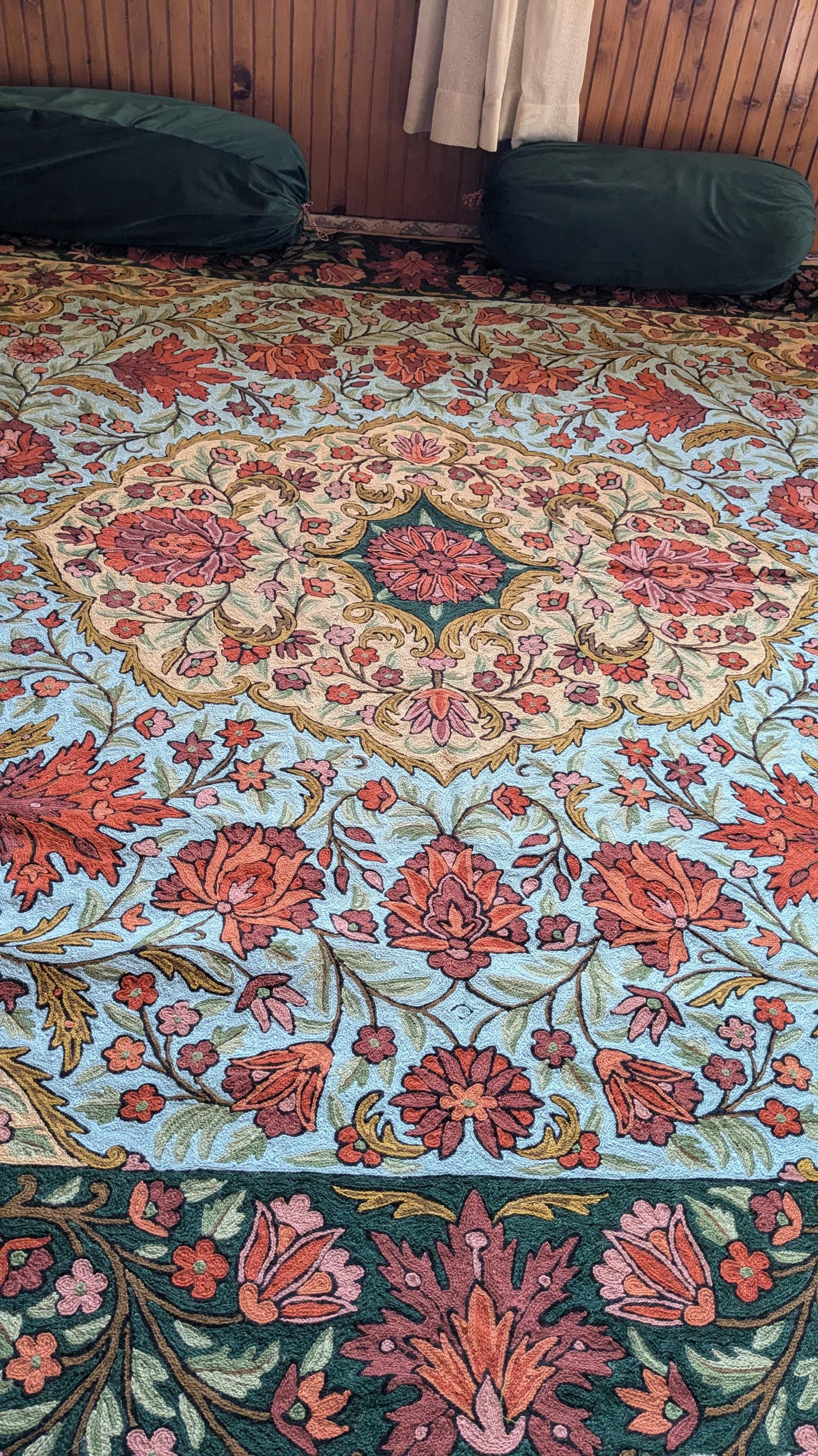 Kashmiri Hand-embroidered Massive Chainstitch Rug | 10x8 Ft Wool ...