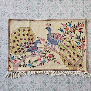 Peacock Rug, Wall Hanging, Chainstitch Rug, Living Room Decor Rug,  Embroidered Rug, Wall Tapestry, 2x3