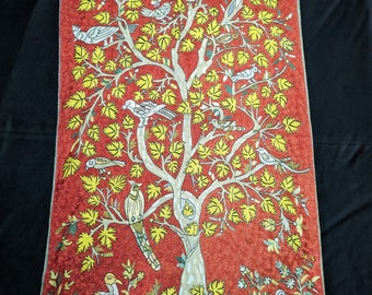 Kashmiri Decor - Handmade 3x5 Ft Silk Tapestry Rug - Tree Of Life Wall Decor