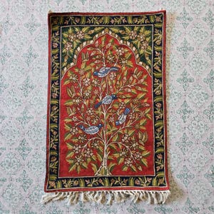 Lucky Charm and Good Vibes Handmade Kashmiri Tree of Life Wool Wall Hanging, Chainstitch Rug, Living Room Decor Rug, Wall Tapestry, 2x3