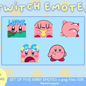 Kirby Emotes Pack (Kirby Knife, Lurk, UwU, GG, RIP) for Twitch/Discord