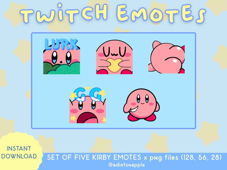 Kirby Emotes Pack (Kirby Knife, Lurk, UwU, GG, RIP) for Twitch/Discord image 1
