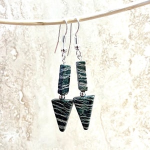 Green Zebra Jasper Triangle Earrings in Sterling Silver