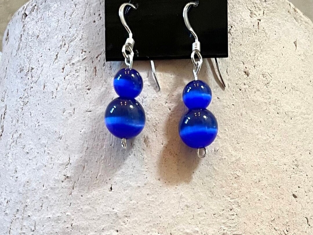 Cats Eye Earrings Blue in Sterling Silver - Etsy