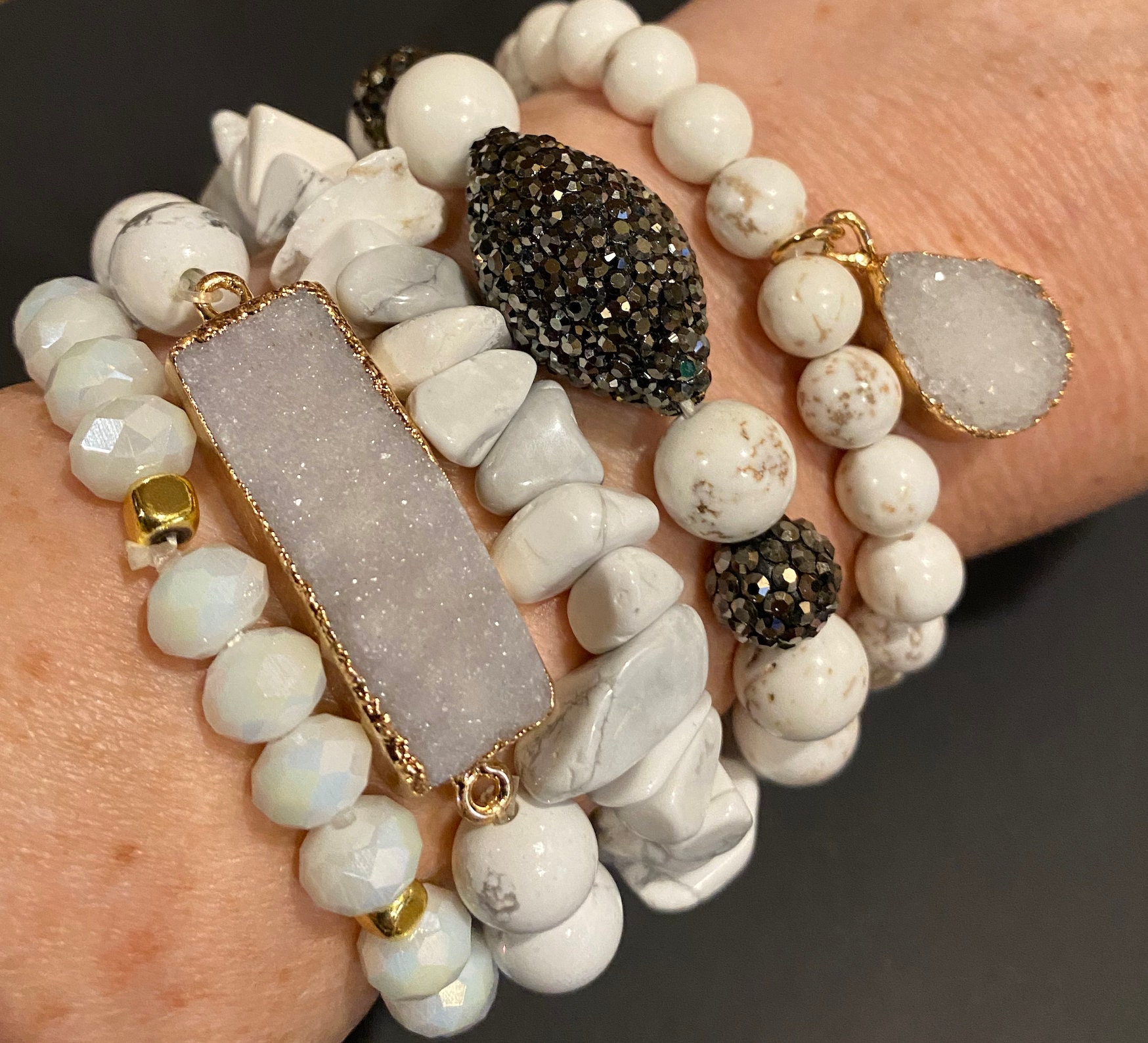 Bracelets for women Crystal beaded bracelet druzy bracelet stacks Crystal  bracelets bridesmaid gifts stacking bracelet sets rose gold silver