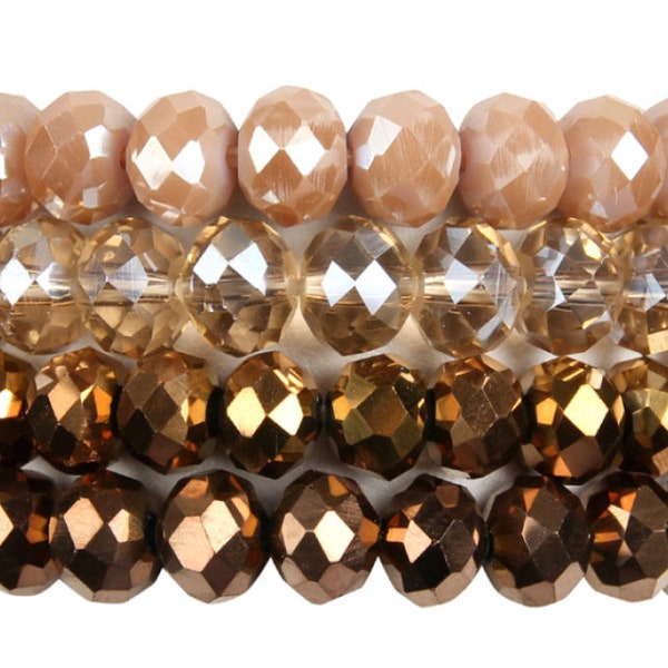 Glass Crystal Tan Brown Cream Bracelet Stacked Set of 4