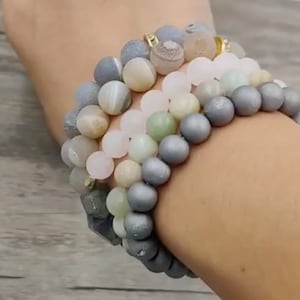 Gray, Pink, Blue, Gray Stone Stacked Bracelet Set of 5