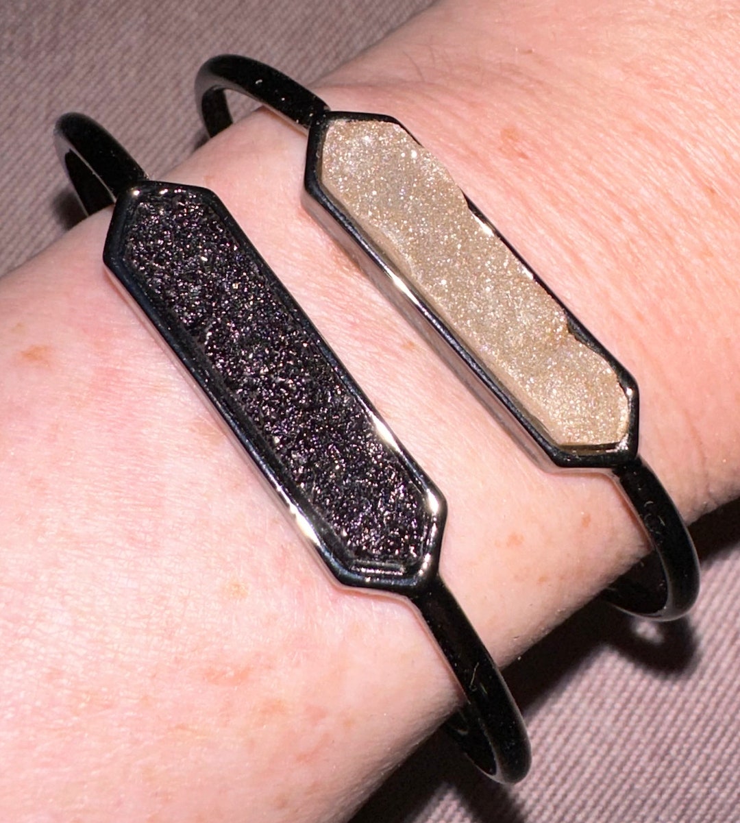 Black and Beige Druzy Bracelet Cuffs Set of 2 Etsy