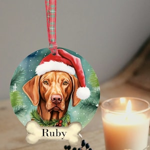 Personalised Vizsla Pet Dog Acrylic Christmas Hanging Ornament Bauble Various colour dogs