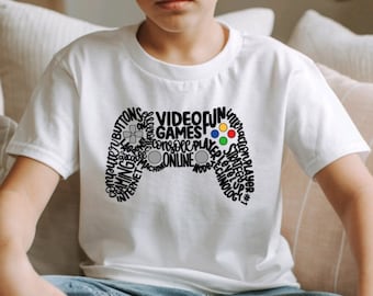 game controller shirt, gamer gifts for kids, birthday gifts for boys, word art shirt, gamer boy shirt, teenage boy gifts, girls gaming shirt