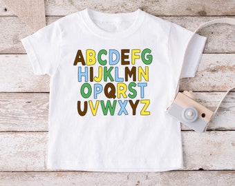 alphabet shirts for toddlers, preschool shirts, toddler boy gifts, alphabet tshirt, kindergarten shirt, toddler abc shirts, alphabet letters