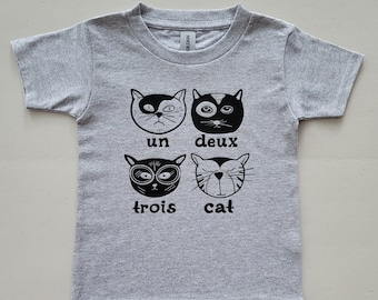 un deux trois cat shirt, cat gifts for kids, funny cat tshirt, birthday gifts for girls, cat faces shirt, French cat tshirt, black cats