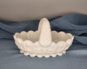 Paneled Grape Pattern Westmoreland Milk Glass Basket