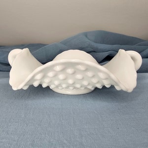 Fenton Milk Glass Hobnail Double Handled Candy Dish