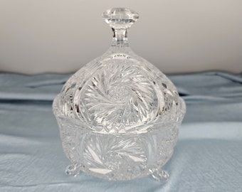 Pinwheel Crystal Three Footed Candy Dish