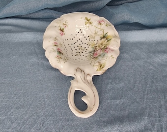 Antique Porcelain Floral Tea Strainer