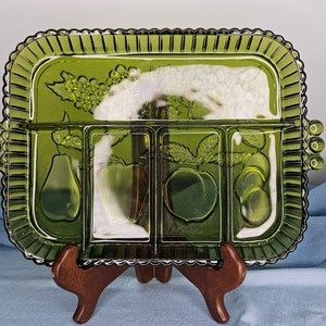 Indiana Glass Co Olive Green Five Part Relish Glass Tray