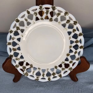 Antique Milk Glass Forget Me Not Lacy Rim Plate