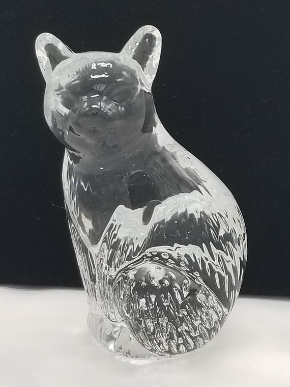 Vintage Handblown Glass Cat Paperweight W/ Clear Bubbles Etsy