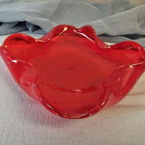 MidCentury Murano Archimède Seaguso Red Bubble Art Glass Bowl