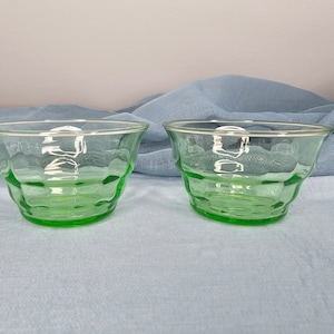 Set of 2 Sherbert Green Depression Vaseline Glass