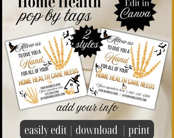 Fall pop by Allow us to give you a hand Home Health | Canva Template treat tag neighborhood Farming Caregiver favor card patient drop by