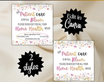 Pastel Home Health POP BY Edit Canva Template | Our patient care is in full bloom | neighborhood marketing farming favor flower seed tag
