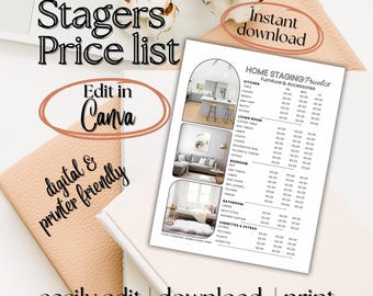 Stagers Price List Stager checklist Home Staging rental Furniture & Home Decor Rental Pricelist Checklist PDF Printable edit Canva template