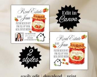 REAL ESTATE is my jam PopBy Realtor Picture | Edit Canva Template summer neighborhood Farming Tag favor card gift drop off instant download