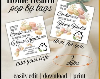 Home Health pop by | No Matter How the Cookie Crumbles | Canva Template cookie tag neighborhood Farming edit gift Tag Caregiver favor card