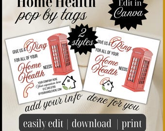 Edit pop by “Give us a Ring for your Home Health” | Canva Template treat tag neighborhood Farming Caregiver favor card patient drop by gift