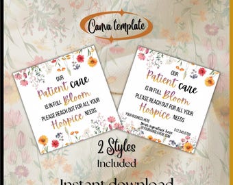 HOSPICE pop by tag Editable Canva Template | Our patient care is in full bloom | business marketing farming gift favor candy flower seed tag