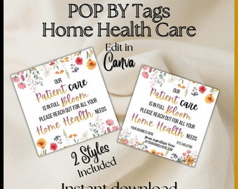 Home Health POP BY Editable Canva Template | Our patient care is in full bloom | business marketing farming gift favor candy flower seed tag