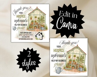 HOSPICE pop by tag Edit Canva Template | Thank you your Hospice referral help my Business grow | neighborhood farming favor flower seed card