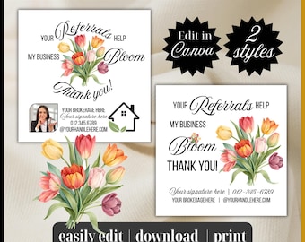Your referrals help my Business Bloom | Pop By treat tag Realtor thank you | Edit Canva Template neighborhood Farming gift instant download